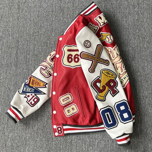 เสื้อแจ็กเก็ตเบสบอลของผู้ชายเสื้อแจ็กเก็ตสีดำแขนเสื้อบอมเบอร์สไตล์วิทยาลัยซิปผ้าใบสำหรับฤดูหนาว - Product Image 3