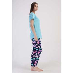 Conjunto de pijama KADIN LYC SUPREM O YAKA KISA KOL BLUZU UZUN ETEGI OVAL MANSETLI TAYT - Turquesa - Turquesa - Product Image 4