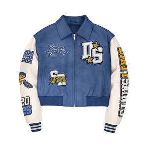 Veste de baseball vintage personnalisée en laine unie d'hiver avec manches en cuir et logo brodé en chenille - Coupe-vent lourd - Product Image 2