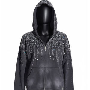 Sweat à capuche en molleton 100% coton de qualité supérieure, brodé de strass, surdimensionné et à épaules tombantes, unisexe - Product Image 6