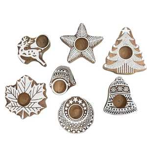 Portavelas de Madera Tallada a Mano para Velas de Té, Regalos de Navidad, Recuerdos de Fiesta, Adornos de Madera con Diseños de Papá Noel, Campanas, Renos, Hojas, Árboles y Estrellas - Product Image 5
