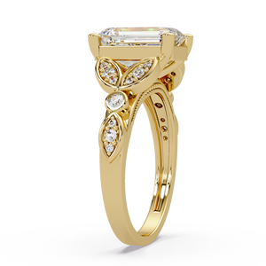 Luxury Antique <b>Emerald</b> Cut Lab Grown Diamond <b>Ring</b> 3.00 Ct IGI Certified 14K Pure Gold Vintage Milgrain <b>Ring</b> For Bridal <b>Rings</b> - Product Image 3