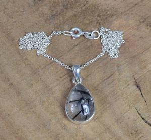 Colgante de diseñador, regalo para ella, colgante de moda de rutilo negro, forma de pera de Plata de Ley 925, colgante de piedras preciosas hecho a mano, joyería - Product Image 3