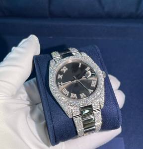 Reloj de pulsera de acero inoxidable VVS Moissanite Diamond de lujo en blanco y negro para hombre, reloj de venta directa de fábrica - Product Image 6