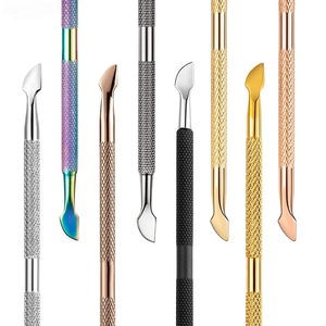 MORGANS INDUSTRIES Dual-End Stainless Steel <b>Nail</b> Pusher <b>Tool</b> Set for Manicure & Pedicure Textured Grip Rainbow Finish Reusable - Product Image 3
