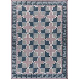 พรมขนสัตว์ขนาดใหญ่สีน้ำเงินอัลฮัมบรา 9x12 ฟุต ทอแบบเรียบด้วยเส้นใยปอกระเจา พร้อมลวดลายเรขาคณิตแบบแพทช์เวิร์คสำหรับทางเดินรูปสี่เหลี่ยมผืนผ้า-ADWL-13171 - Product Image 1