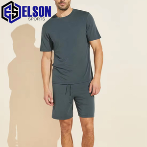 Ensemble de t-shirts et shorts pour hommes de grande taille en polyester respirant 100% coton avec logo personnalisé à bas prix pour l'été - Product Image 1