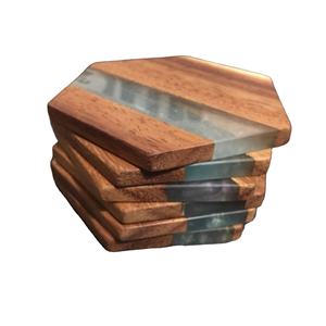 Sous-verre en résine et bois avec forme hexagonale pour décoration de Table, accessoires de Table, tapis et coussins, vente en gros - Product Image 1