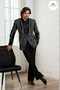 Offre Spéciale design hommes costumes smoking 2 pièces couleur noire mariage fête style hommes costumes de créateurs brodés - Product Image 5