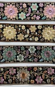 Encaje bordado floral negro elegante con detalles intrincados, perfecto para crear vestidos de novia sofisticados, ropa de noche - Product Image 4