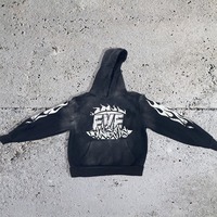 Conjunto de sudadera con capucha y pantalones de chándal de invierno de peso pesado, estilo vintage, con lavado ácido personalizado, estilo urbano Harajuku, oversize, con serigrafía y colores lisos