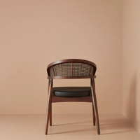 Meubles de cour extérieure minimalistes chaise de salle à manger bois de teck avec rotin et coussin meilleure qualité-Lia