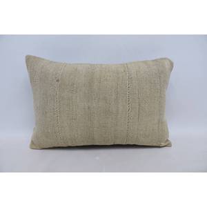 Beige Wool Kantha Patchwork <b>Bolster</b> <b>Pillow</b> 16x24 Inch Rustic Boho Design Vintage Embroidered Floral Pattern Woven Non-Slip - Product Image 1