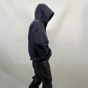Streetwear personnalisé OEM Coupe spéciale Couture inversée Conception brodée Capuche à double couche Vintage lavé à l'acide en détresse - Product Image 3