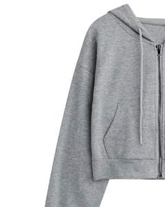 Sweat-shirt à capuche zippé gris clair pour femmes, manches longues, cordon de serrage, sweat-shirt décontracté, streetwear, mode d'hiver, haut pour femmes - Product Image 3