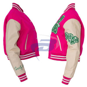 Alpha |   Kapa |   Veste universitaire Alpha Sorority rose, coupe-vent, respirante, en mélange de laine, avec logo brodé, veste AKA Sorority - Product Image 3