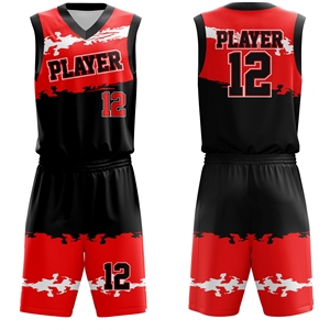 Nouvel arrivage d'uniforme de basket-ball pour hommes jeune maillot respirant noir rouge Design Plus Size Option pour garçons - Product Image 2