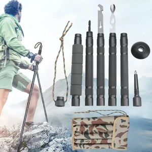 Bastón de Senderismo Telescópico de Aleación de Aluminio y Carbono para Supervivencia, para Actividades al Aire Libre, para Acampar y Caminar, con Empuñadura de Goma Cómoda - Product Image 1