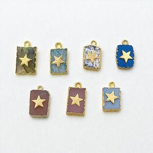 Pendentifs galvanisés en pierre naturelle plaqué or 16x12mm breloque rectangle faite à la main fournitures de fabrication de bijoux en gros - Product Image 6