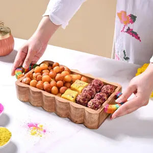 ถาดไม้อะคาเซียถาดไม้สำหรับทำด้วยมือดีไซน์ออตโตมันถาดไม้ขอบหอยเชลล์พร้อมที่จับสีสันของตกแต่งขนาดใหญ่ - Product Image 4