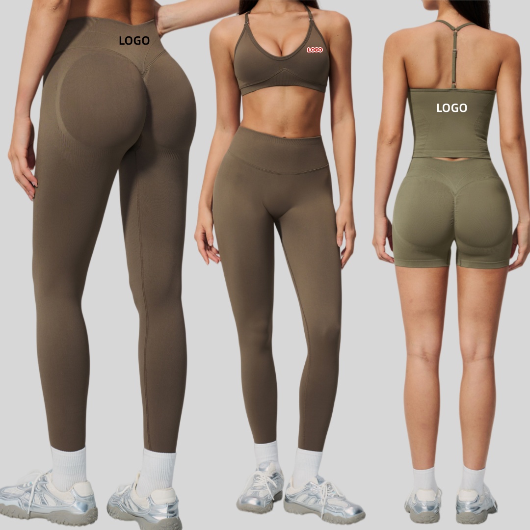 Women 2 Piece Seamless Workout Suit Cross Back Sports Bra High Waist Hip Lifting Yoga Leggings