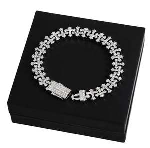 Iced Out Cross Link Bracelet, Bling CZ Diamond Pave Bracelet, Hot Popular Hip Hop Tennis Chain Bracelet, Joyería para hombres/mujeres - Product Image 1