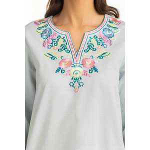 ชุดเซ็ต 2 ชิ้น สไตล์โบฮีเมียนสำหรับผู้หญิง สีฟ้ากรมท่า ลายปักด็อบบี้ เหมาะสำหรับฤดูใบไม้ผลิ/ฤดูร้อน ไซส์ XS - Product Image 3