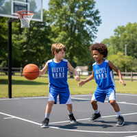 Vêtements de basket-ball tendance pour enfants en spandex/polyester avec motif de lettres 'HUSTLE HARD' |   Style streetwear pour jeunes athlètes