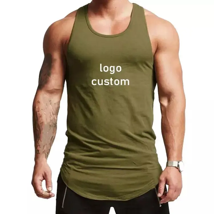 Nuevo diseño de fibra de bambú/algodón transpirable hombres gimnasio camiseta sin mangas Fitness deporte desgaste entrenamiento secado rápido chalecos Slim Fit hombres Stringer venta