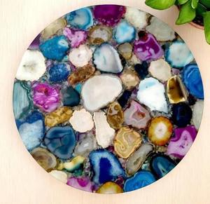 ท็อปโต๊ะกาแฟหินอาเกตหลากสีทรงกลม งานแฮนด์เมดสั่งทำพิเศษ เฟอร์นิเจอร์หรูหราจากหินกึ่งมีค่าสำหรับสวน - Product Image 1