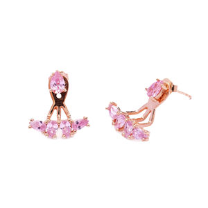 Rosa CZ piedra pera diseño geométrico oreja Chaquetas Mujer pendientes turco hecho a mano 925 joyería de plata esterlina - Product Image 1