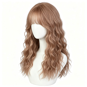 Peluca de Cabello Humano Rizado Pequeño Estilo Francés en Color Marrón Dorado Claro con Flequillo - Product Image 2