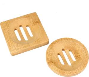 8 Pack Bamboo Soap Dish Natural Wooden Holders Set Square & Round Soap Holder <b>Tray</b> Bathroom Storage Saver for <b>Shower</b> - Product Image 5