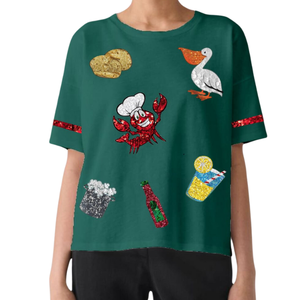 T-shirt en coton personnalisé 2025 été pour femmes OEM ODM Design patchwork décontracté pour les filles Style de saison d'ébullition d'écrevisses - Product Image 4