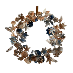 Metal Gold <b>Flower</b> & Leaf Wreath <b>Decorative</b> <b>Wall</b> Hanging Wreath for Home Front Door <b>Wall</b> <b>Decorative</b> Metal Wreath - Product Image 4