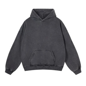 Sweat à capuche oversize unisexe en molleton 100% coton, délavé à l'acide, avec logo imprimé numériquement et effet vieilli, col zippé quart de tour, idéal pour l'hiver - Product Image 4