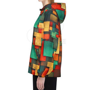 Abstract Blocks Zip <b>Jacket</b> <b>Women</b> Street Style Color Block Design <b>Lightweight</b> Outerwear <b>For</b> Casual Urban Wear - Product Image 2