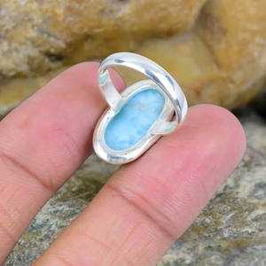 Anillo Larimar, piedra preciosa de Plata de Ley 925, anillo de cristal hecho a mano, piedra natal, joyería hecha a mano, regalo perfecto de aniversario - Product Image 5