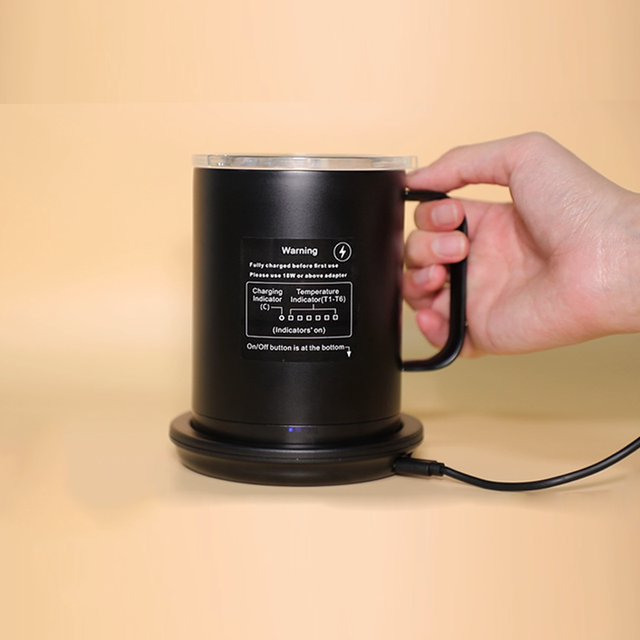 Customized LOGO Stainless Steel Smart Mug Self-Heating Coffee Cover Remote Temperature Control Modern Vacuum Electric Power