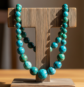 Collar de cuentas de piedra crisocola Natural curativa con diseño anudado a mano de 925 de plata de 18 pulgadas para mujer - Product Image 4