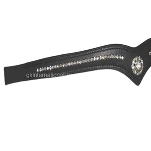 Bande de sourcils cheval en cuir en forme de V, haute qualité, en cuir de vache complet, conçu avec des strass argentés et cristaux transparents, toutes les tailles, - Product Image 1