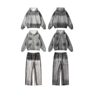 Conjunto de pantalones de chándal y Sudadera con capucha de primavera con lavado ácido de peso pesado Logotipo personalizado Chándal vintage Ropa de entrenamiento Terry Hoodies - Product Image 1