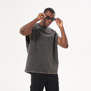 เสื้อกล้ามวินเทจแบบซักฟอก สีพื้น สำหรับผู้ชาย เสื้อยืดแขนกุด เสื้อกล้ามออกกำลังกาย เสื้อกล้ามวินเทจแบบซักฟอกสำหรับผู้ชาย - Product Image 1