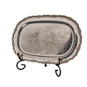 Antique thép không gỉ Vòng bạc phục vụ khay/Platter với <span class=keywords><strong>grapevine</strong></span> thiết kế và lá biên giới - Product Image 2