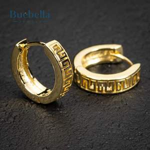 Venta caliente 925 Plata esterlina 18K Oro Esqueleto Llave griega Pendientes de Aro para hombres - Product Image 3