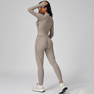 บอดี้สูทโยคะของผู้หญิงกางเกงรัดรูปยกก้นแขนยาวมีซิป - Product Image 4