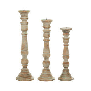 Encantador portavelas de madera grabado a mano en blanco Wash Trending Pillar Candle Stand para una decoración única y elegante para el hogar - Product Image 4