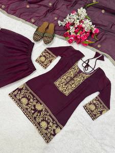 Women's Indian Sequin Embroidered Sharara Gharara <b>Kurti</b> Set Pakistani Designer Ethnic Wear Party 3 Pcs Georgette Fabric - Product Image 2