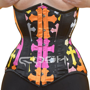 Corsé Moldeador de Cintura Overbust de Satén Negro con Estampado Cruzado OEM/ODM - Product Image 1