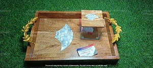 Ensemble cadeau en acrylique Ramadan Moubarak 2026 avec couvercles incrustés de mosaïque et plateau en bois incrusté artisanal, présentoir de luxe pour bonbons et fruits secs - Product Image 4